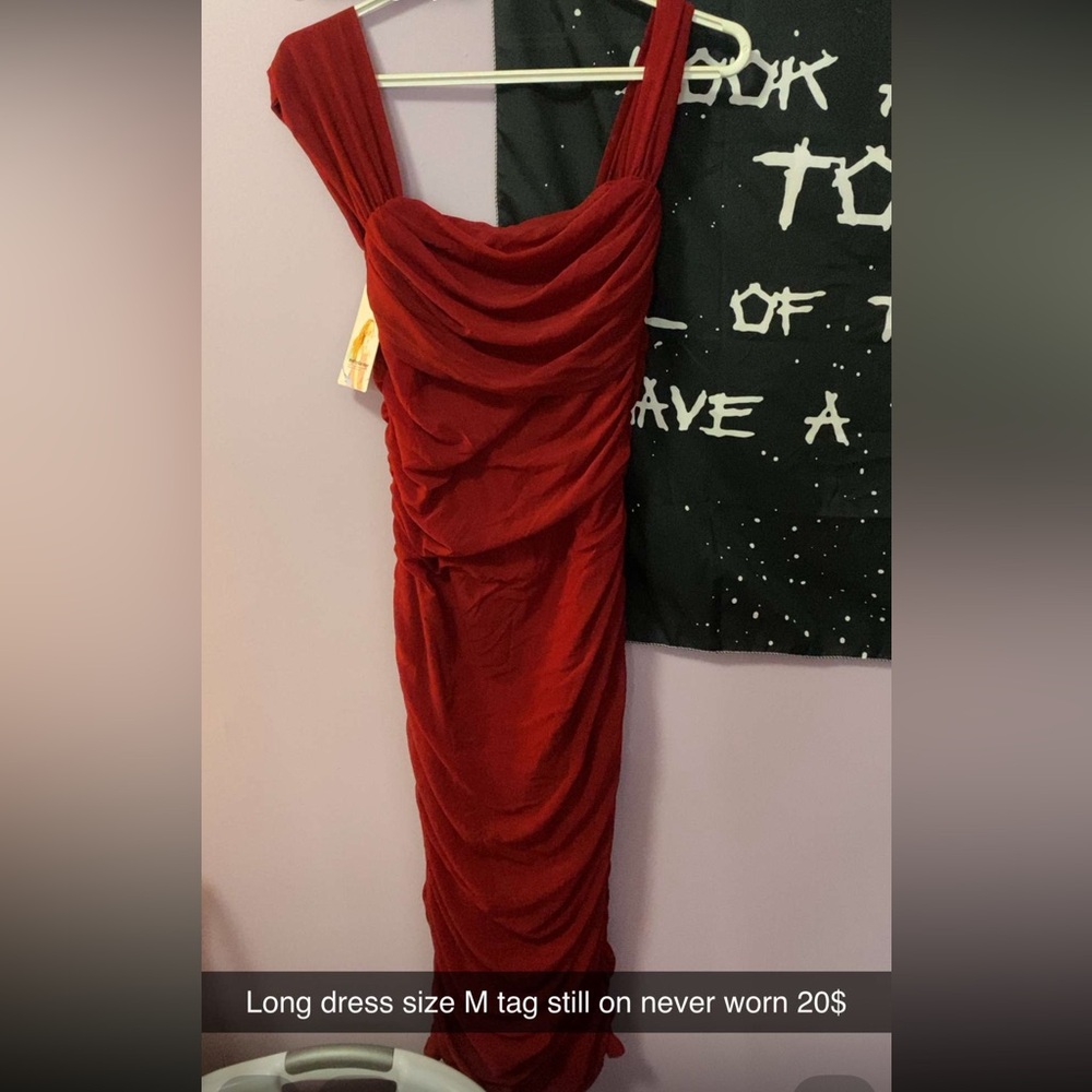 Woman’s long red dress